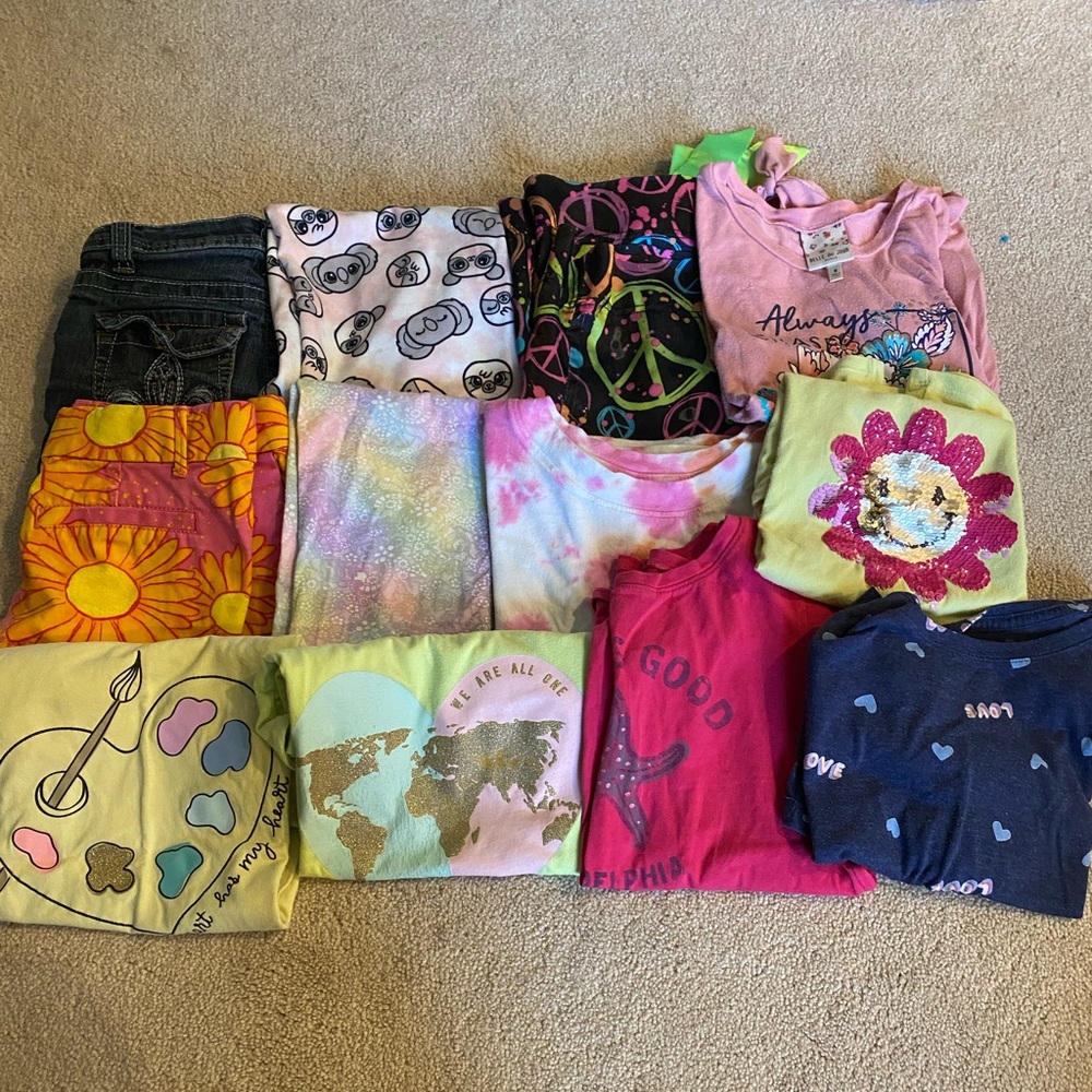 Girls Size 7/8 Summer Bundle 12 items various brands shirt shorts pj Jean shorts